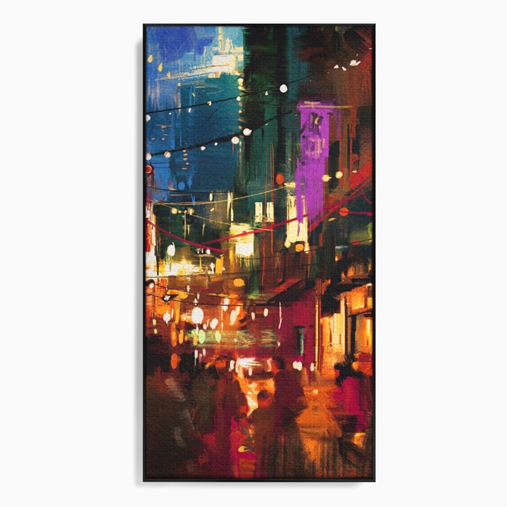 Tablou canvas cu tablou canvas cu peisaj urban nocturn, in rama de aluminiu negru